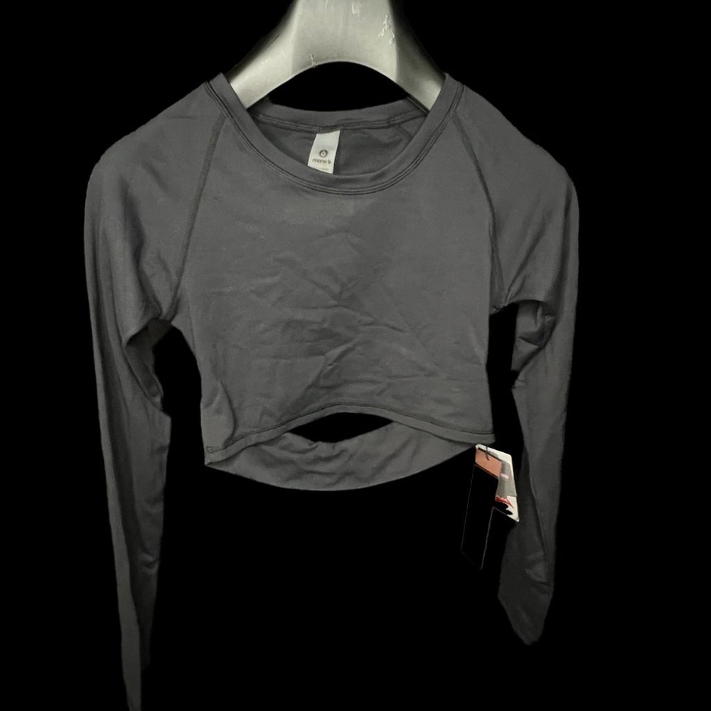 Brand New ( L ) Mono B Black - Newport Cutout Back Long-Sleeve Crop Top
